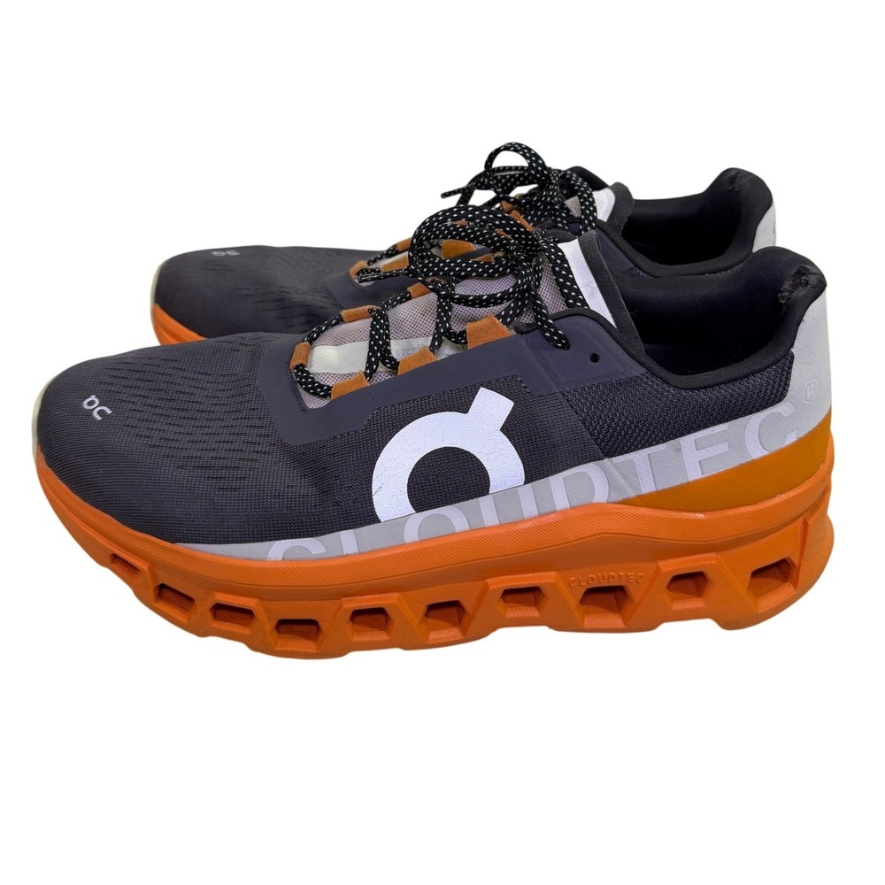 On Running Cloudmonster Mens 11.5 Grey Orange Maximalist Cushioned Sneakers
